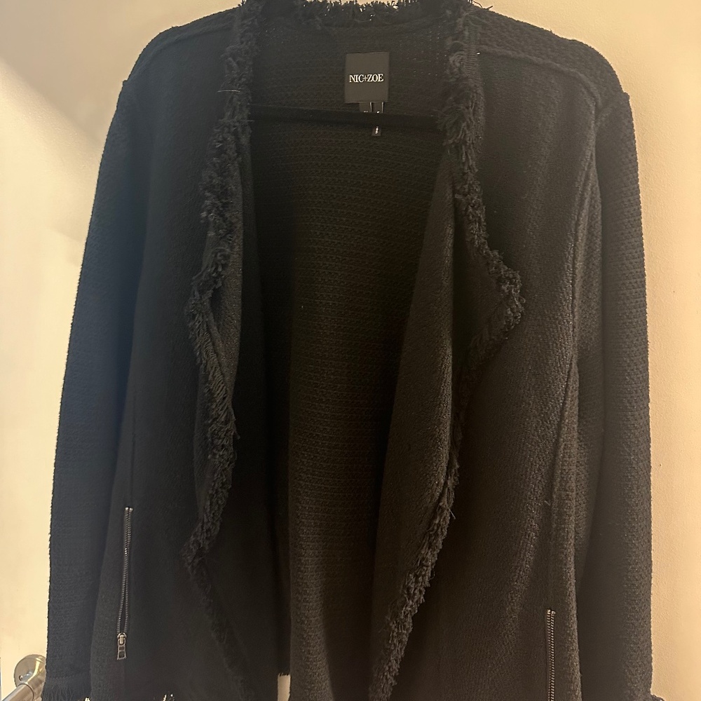 Nic+Zoe Plus Fringe Mix Knit Jacket